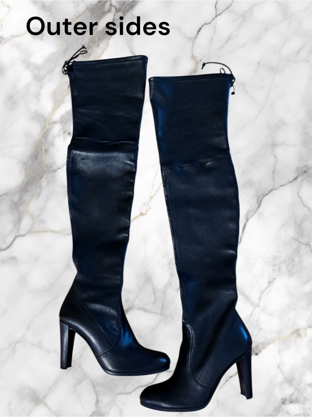 Stuart Weitzman Highland Black Plonge Stretch Leather Over-the-Knee Boots Sz 8.5 - Picture 7 of 13